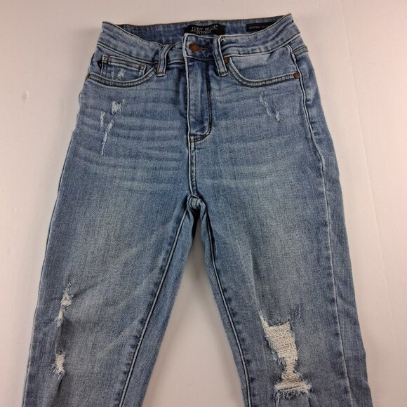 Judy Blue Control Top Skinny Jeans Women's Size 3/26 Light Wash Distressed - Picture 2 of 8